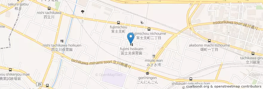Mapa de ubicacion de 冨士見保育園 en Япония, Токио, Татикава.