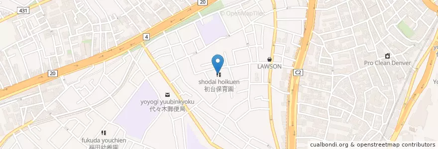 Mapa de ubicacion de 初台保育園 en Japon, Tokyo, 渋谷区.