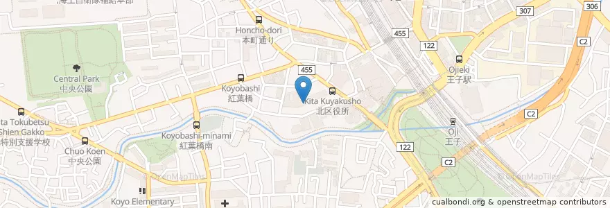 Mapa de ubicacion de 北区役所 en Japan, 東京都, 北区.