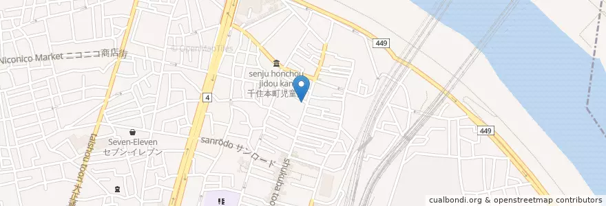 Mapa de ubicacion de 北千住郵便局 en Jepun, 東京都, 足立区.