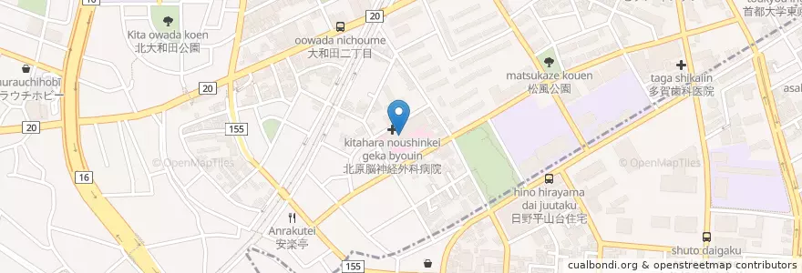 Mapa de ubicacion de 北原脳神経外科病院 en Jepun, 東京都, 日野市, 八王子市.