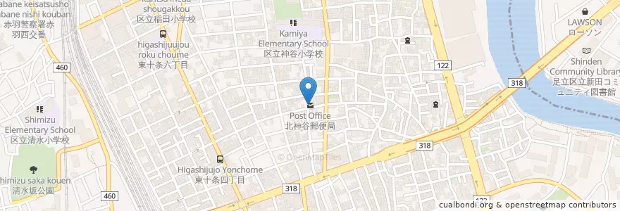 Mapa de ubicacion de 北神谷郵便局 en Japon, Tokyo, 北区.