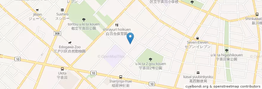 Mapa de ubicacion de 北葛西保育園 en Japonya, 東京都, 江戸川区.