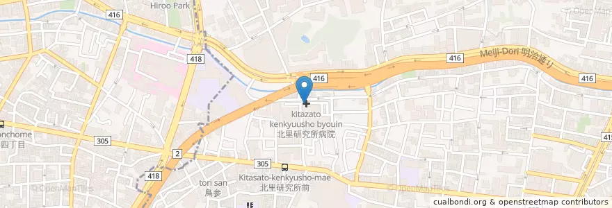 Mapa de ubicacion de 北里研究所病院 en Japan, Tokio, 港区.