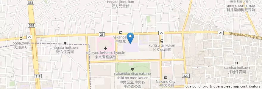 Mapa de ubicacion de 中野区立 中野中学校 en Giappone, Tokyo, 中野区.