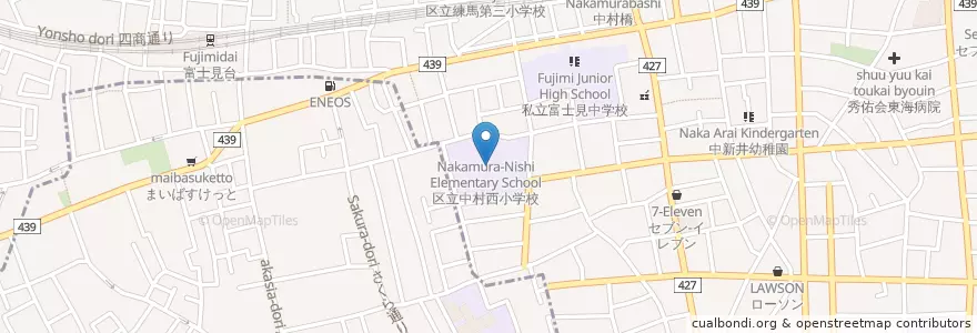 Mapa de ubicacion de 練馬区立 中村西小学校 en Japão, Tóquio, 練馬区.