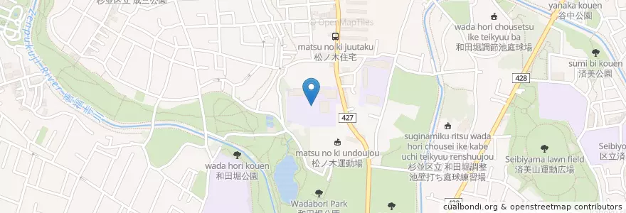 Mapa de ubicacion de 杉並区立 松ノ木中学校 en Japão, Tóquio, 杉並区.