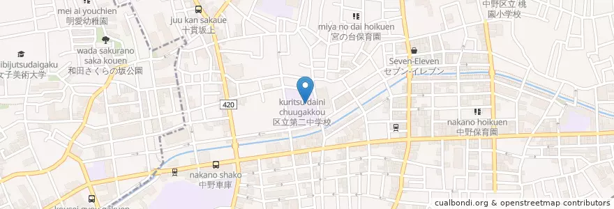 Mapa de ubicacion de 中野区立 第二中学校 en 日本, 东京都/東京都, 中野区.