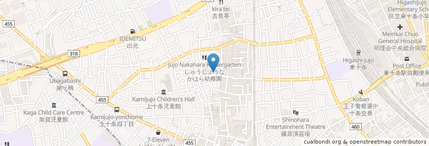 Mapa de ubicacion de 十条仲原郵便局 en Japan, 東京都, 北区.