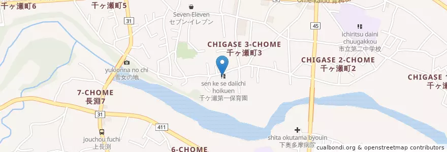 Mapa de ubicacion de 千ケ瀬第一保育園 en 日本, 东京都/東京都, 青梅市.