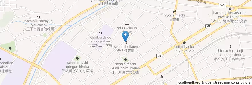 Mapa de ubicacion de 千人保育園 en Japan, Tokyo, Hachioji.