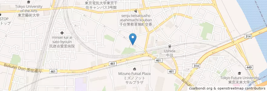 Mapa de ubicacion de 千住あずま保育園 en Japão, Tóquio, 足立区.