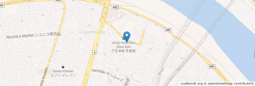 Mapa de ubicacion de 千住本町児童館 en 日本, 東京都, 足立区.