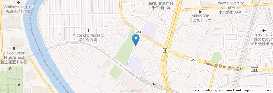 Mapa de ubicacion de 千住河原町児童館 en 日本, 东京都/東京都, 足立区.