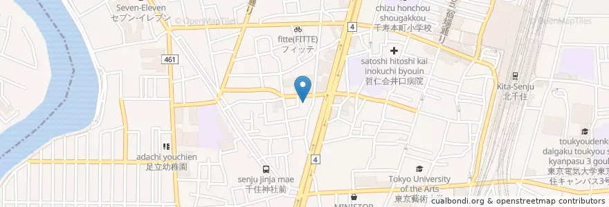 Mapa de ubicacion de 東京消防庁 千住消防署 en اليابان, 東京都, 足立区.
