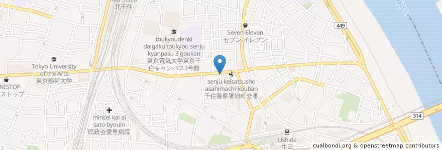 Mapa de ubicacion de 千住消防署旭町出張所 en Japón, Tokio, Adachi.