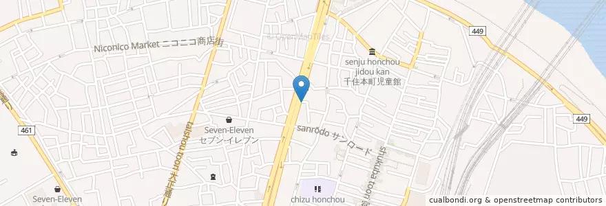 Mapa de ubicacion de 千住警察署 千住四丁目交番 en 일본, 도쿄도, 足立区.