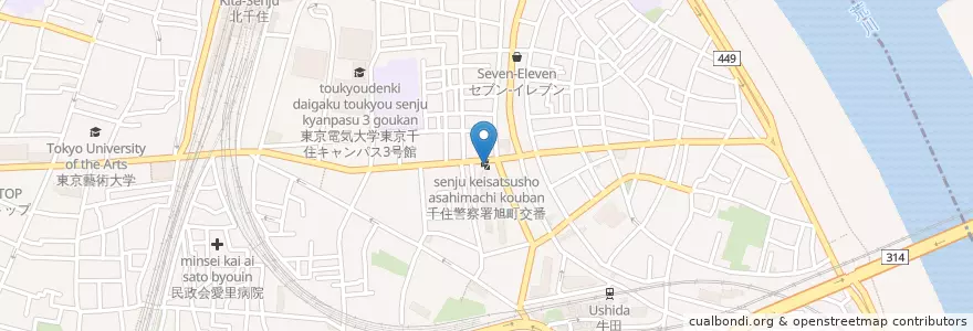 Mapa de ubicacion de 千住警察署旭町交番 en Japão, Tóquio, 足立区.