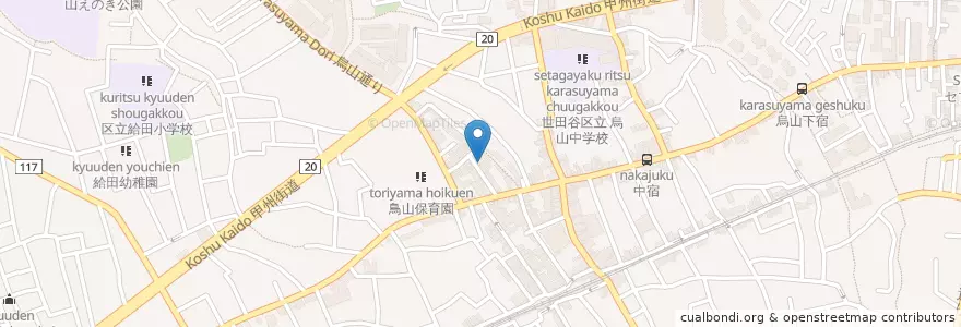 Mapa de ubicacion de 千歳烏山郵便局 en Jepun, 東京都, 世田谷区.