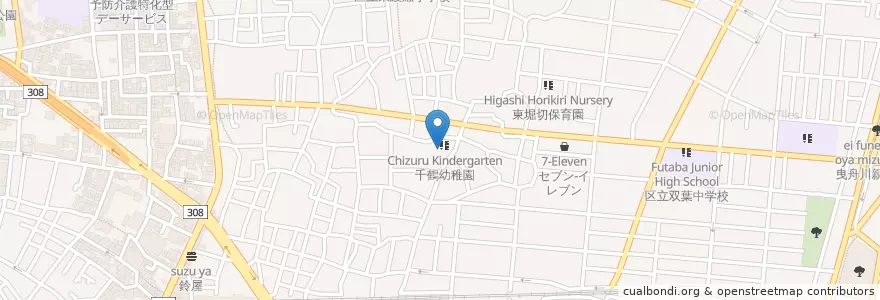 Mapa de ubicacion de 千鶴幼稚園 en Japão, Tóquio, 葛飾区.