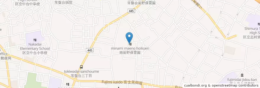 Mapa de ubicacion de 南前野保育園 en Japan, 東京都, 板橋区.