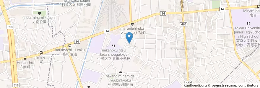 Mapa de ubicacion de 南台保育園 en 日本, 東京都, 中野区.