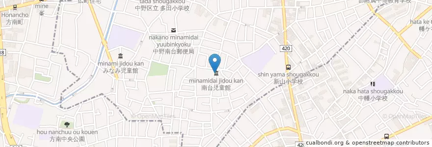 Mapa de ubicacion de 南台児童館 en Japão, Tóquio, 中野区.