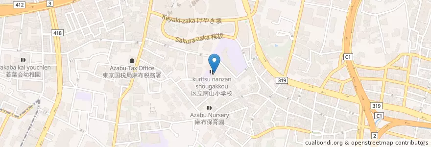 Mapa de ubicacion de 南山幼稚園 en 일본, 도쿄도, 미나토.