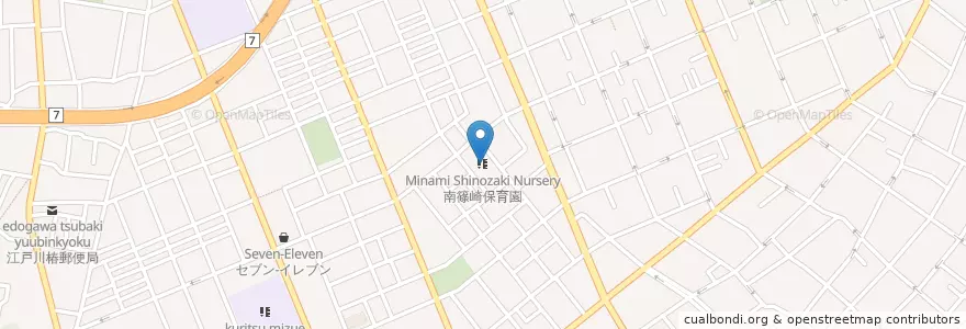 Mapa de ubicacion de 南篠崎保育園 en Japonya, 東京都, 江戸川区.