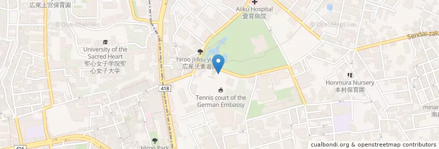 Mapa de ubicacion de 南部坂幼稚園 en Japan, Tokio, 港区.
