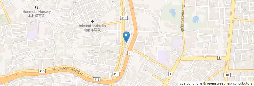 Mapa de ubicacion de 南麻布二郵便局 en Japon, Tokyo, 港区.