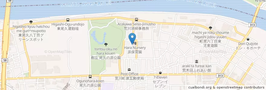 Mapa de ubicacion de 原保育園 en Japão, Tóquio, 足立区.