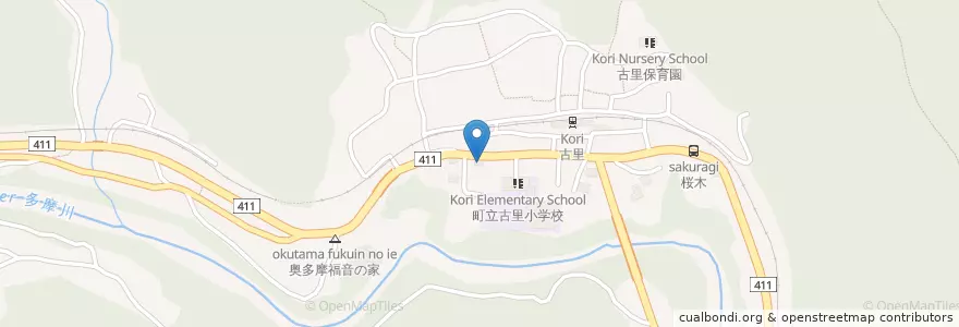 Mapa de ubicacion de 古里郵便局 en Giappone, Tokyo, 西多摩郡, 奥多摩町.