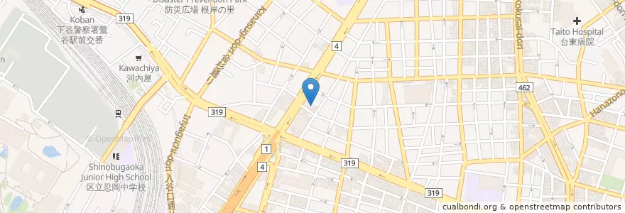 Mapa de ubicacion de 台東入谷郵便局 en 日本, 東京都, 台東区.