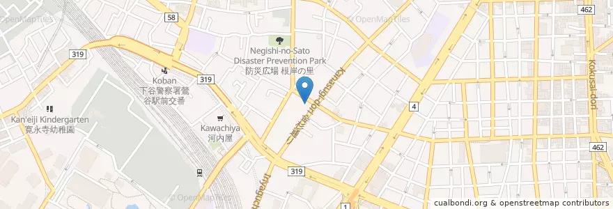 Mapa de ubicacion de 台東根岸三郵便局 en 日本, 東京都, 台東区.