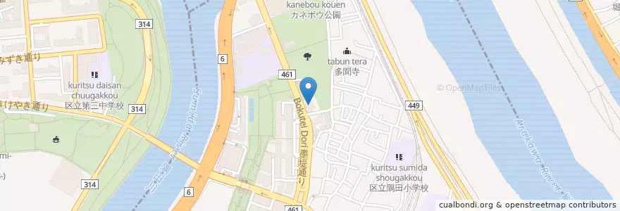 Mapa de ubicacion de 向島消防署墨田出張所 en Japão, Tóquio, 墨田区.