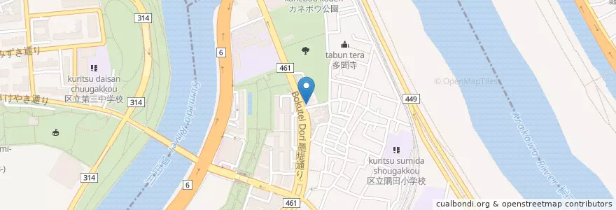 Mapa de ubicacion de 向島警察署堤通駐在所 en Japón, Tokio, Sumida.