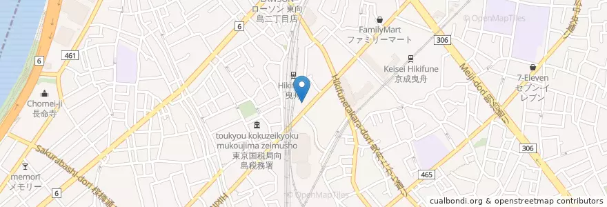 Mapa de ubicacion de 向島警察署曳舟交番 en Japonya, 東京都, 墨田区.