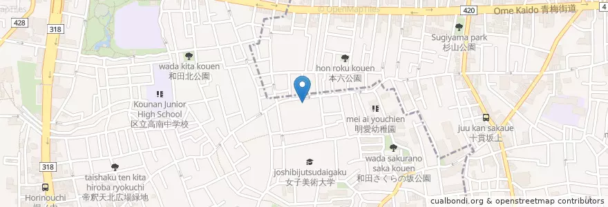Mapa de ubicacion de 和田保育園 en Japan, 東京都, 中野区.