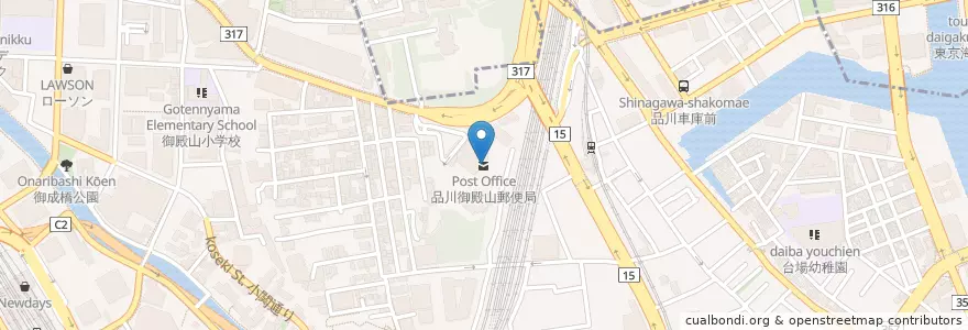 Mapa de ubicacion de 品川御殿山郵便局 en اليابان, 東京都, 品川区.