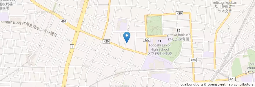 Mapa de ubicacion de 品川戸越郵便局 en 일본, 도쿄도, 品川区.