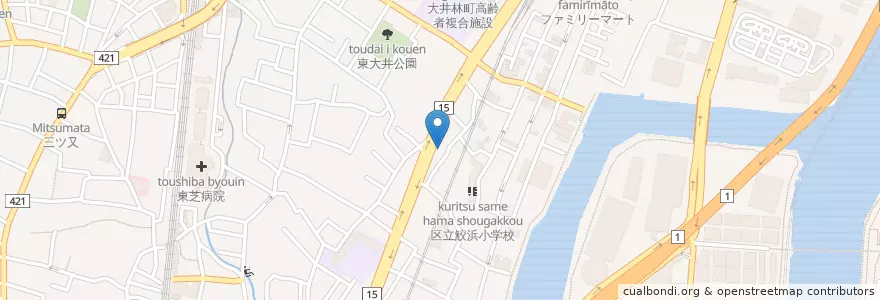 Mapa de ubicacion de 品川東大井二郵便局 en Япония, Токио, Синагава.
