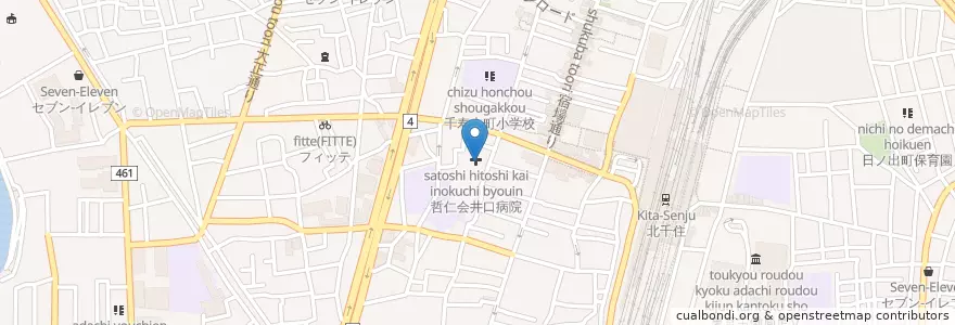 Mapa de ubicacion de 哲仁会井口病院 en Japão, Tóquio, 足立区.