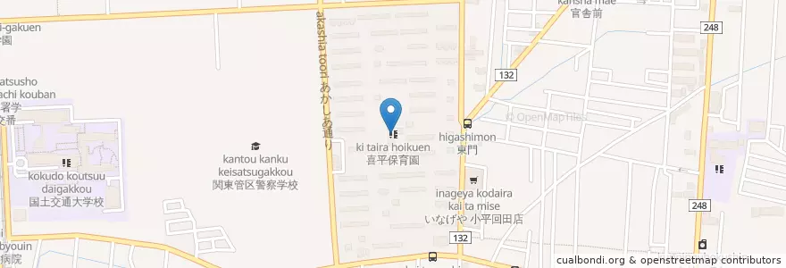 Mapa de ubicacion de 喜平保育園 en Japão, Tóquio, 小平市.