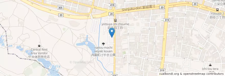 Mapa de ubicacion de 四谷大木戸郵便局 en Jepun, 東京都, 新宿区.