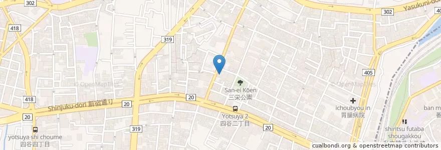 Mapa de ubicacion de 四谷通二郵便局 en اليابان, 東京都, 新宿区.