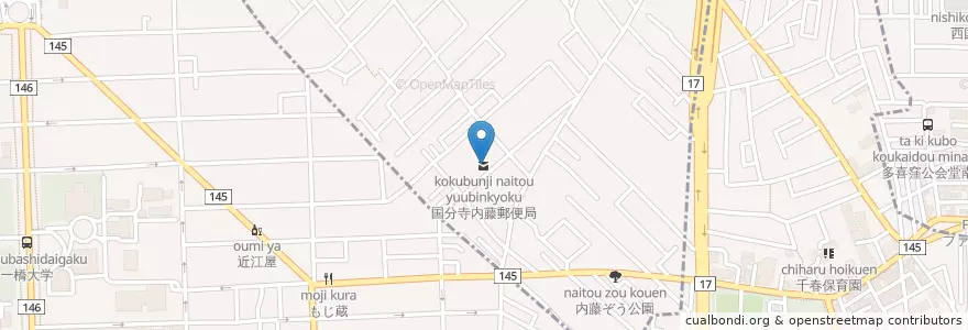 Mapa de ubicacion de 国分寺内藤郵便局 en Japon, Tokyo, 国分寺市.