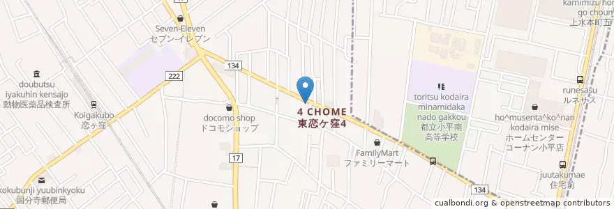 Mapa de ubicacion de 国分寺東恋ヶ窪四郵便局 en Jepun, 東京都, 国分寺市.