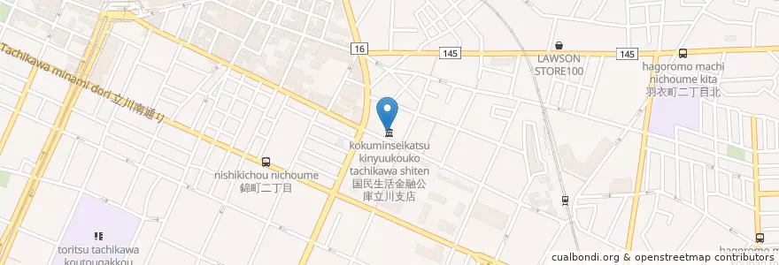 Mapa de ubicacion de 国民生活金融公庫立川支店 en Japan, 東京都, 立川市.