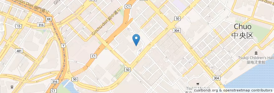 Mapa de ubicacion de 国立がんセンター中央病院 en ژاپن, 東京都, 中央区.